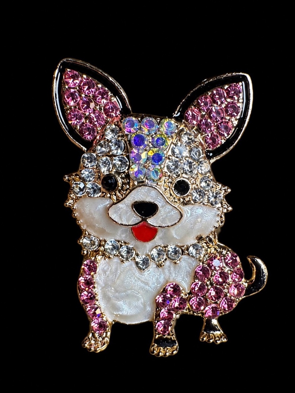 Sparkling Pink Crystal Dog Brooch - Women's Jewelry